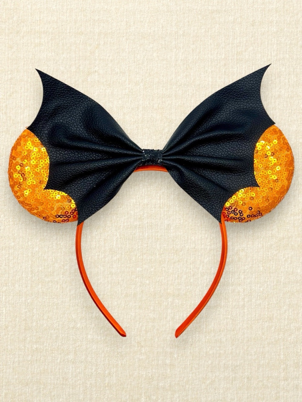 Spooky Orange Sequin Bat Wing Minnie Ears | Disney-Inspired Halloween Mouse Ears